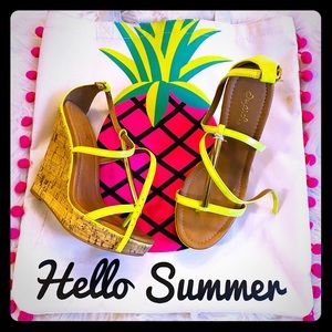 Yellow wedge sandals